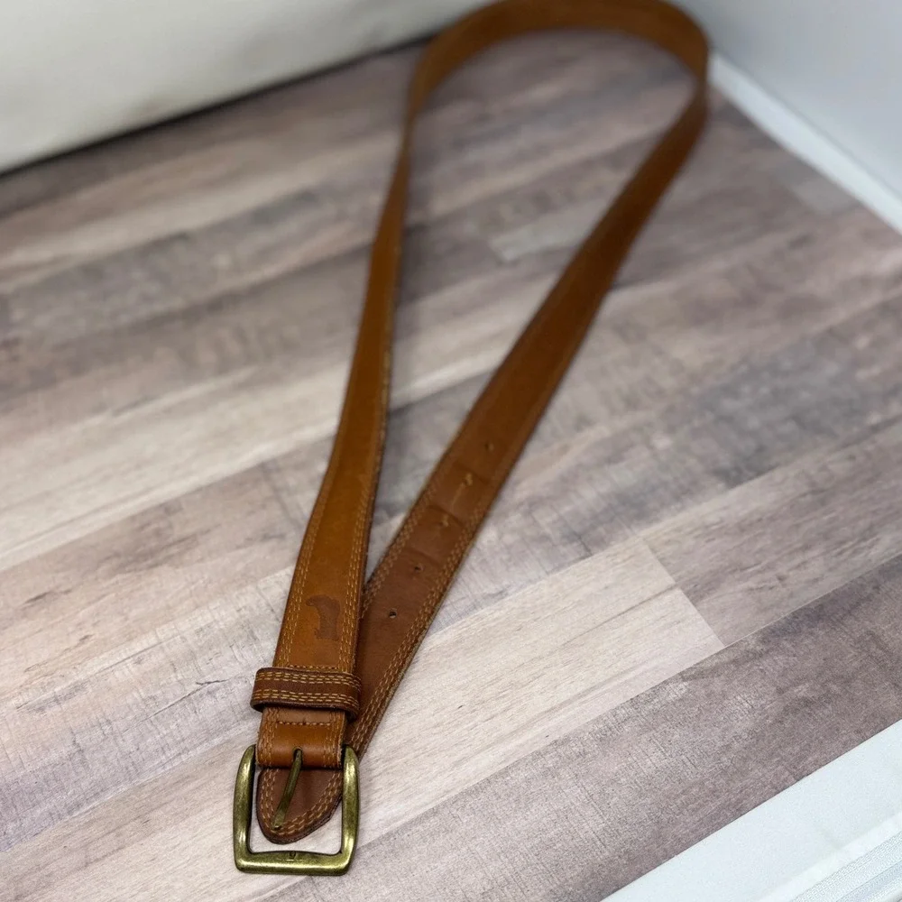 Vtg LL Bean Mens Triple Stitch Boot Logo Belt 44 Brown Leather Gorpcore Outdoor
